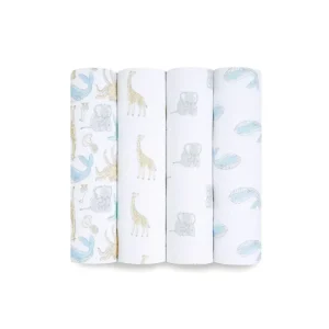 Shop All | aden + anais Essentials Cotton Muslin Swaddle Blankets - Natural History - 4 Pack - CaringForTots - Professional Baby and Children's Products | Caring for Growth, Caring for Every Moment