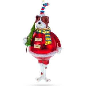 Shop All | Adorable Dog In Fur Hat Holding Christmas Tree - Vibrant Blown Glass Ornament - CaringForTots - Professional Baby and Children's Products | Caring for Growth, Caring for Every Moment