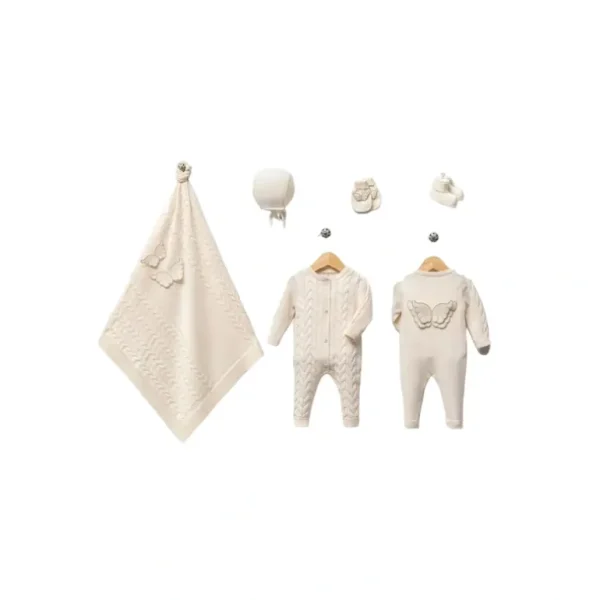 Shop All | Angel Cream Newborn Knitwear Coming Home Set (5 Pcs) - CaringForTots - Professional Baby and Children's Products | Caring for Growth, Caring for Every Moment