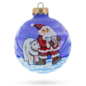 Shop All | Arctic Buddies: Santa And Polar Bear Festive Blown Glass Ball Christmas Ornament 3.25 Inches - CaringForTots - Professional Baby and Children's Products | Caring for Growth, Caring for Every Moment