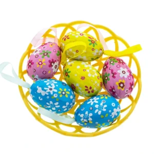 Shop All | Artistic Charm: Set Of 6 Paper Mache Egg Ornaments In Basket - CaringForTots - Professional Baby and Children's Products | Caring for Growth, Caring for Every Moment