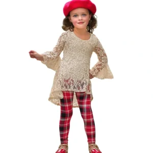 Shop All | Autumn Glow Lace Tunic Top And Checkered Legging Set - CaringForTots - Professional Baby and Children's Products | Caring for Growth, Caring for Every Moment
