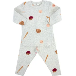 Shop All | Baseball Print 2 Piece Set - Heather Grey - CaringForTots - Professional Baby and Children's Products | Caring for Growth, Caring for Every Moment