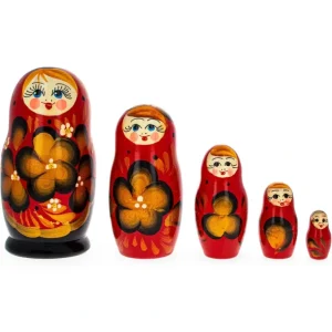 Shop All | Beautiful Wooden With Red Color Hood And Golden Flowers Nesting Dolls - CaringForTots - Professional Baby and Children's Products | Caring for Growth, Caring for Every Moment