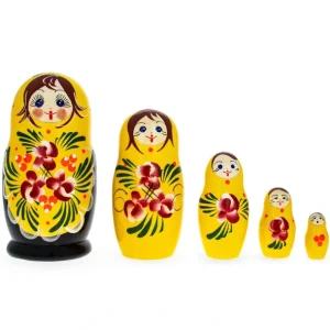 Shop All | Beautiful Wooden With Yellow Color Hood And Flowers Nesting Dolls - CaringForTots - Professional Baby and Children's Products | Caring for Growth, Caring for Every Moment