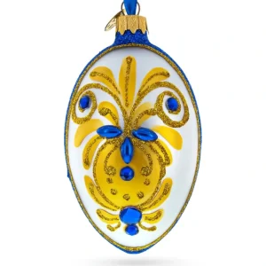 Shop All | Bejeweled Gold On Blue Glass Egg Christmas Ornament 4 Inches - CaringForTots - Professional Baby and Children's Products | Caring for Growth, Caring for Every Moment
