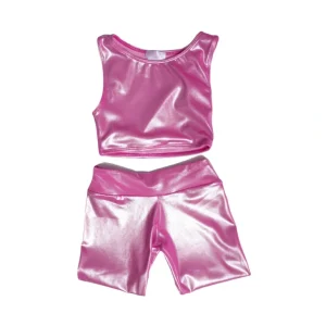 Shop All | Biker Shorts And Top Glossy Pink - CaringForTots - Professional Baby and Children's Products | Caring for Growth, Caring for Every Moment