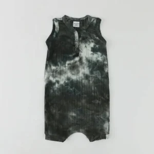 Shop All | Black White Tie-Dye Rib Knit Summer Henley Shorts Romper - CaringForTots - Professional Baby and Children's Products | Caring for Growth, Caring for Every Moment
