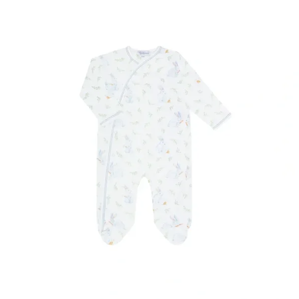 Shop All | Blue Bunny Print Crossover Footie - CaringForTots - Professional Baby and Children's Products | Caring for Growth, Caring for Every Moment