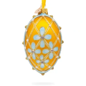 Shop All | Blue Flowers On Gold Glass Egg Ornament 4 Inches - CaringForTots - Professional Baby and Children's Products | Caring for Growth, Caring for Every Moment