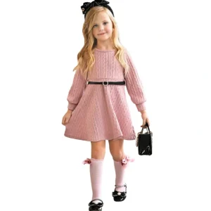 Shop All | Blush Elegance Belt And Sweater Dress - CaringForTots - Professional Baby and Children's Products | Caring for Growth, Caring for Every Moment