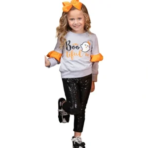 Shop All | Boo-tiful Ruffle Sleeve Sweater And Sequin Legging Set - CaringForTots - Professional Baby and Children's Products | Caring for Growth, Caring for Every Moment