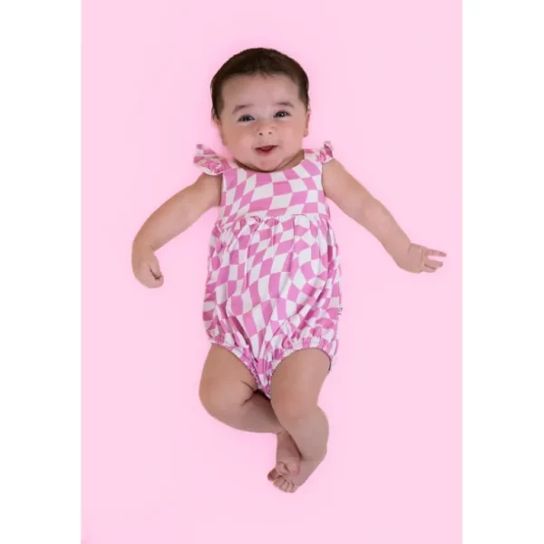 Shop All | Bubblegum Wavey Checkers Dream Bubble Romper - CaringForTots - Professional Baby and Children's Products | Caring for Growth, Caring for Every Moment