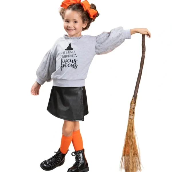 Shop All | Bunch Of Hocus Pocus Sweater And Vegan Leather Skirt Set - CaringForTots - Professional Baby and Children's Products | Caring for Growth, Caring for Every Moment