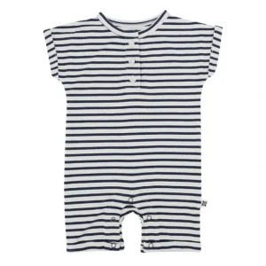 Shop All | Button Romper - Navy Blue Stripe - CaringForTots - Professional Baby and Children's Products | Caring for Growth, Caring for Every Moment