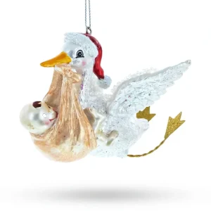 Shop All | Charming Stork Carrying Baby - Blown Glass Christmas Ornament - CaringForTots - Professional Baby and Children's Products | Caring for Growth, Caring for Every Moment