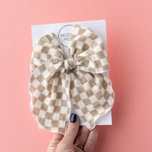 Shop All | Checkerboard - Tan | Party Bow - CaringForTots - Professional Baby and Children's Products | Caring for Growth, Caring for Every Moment