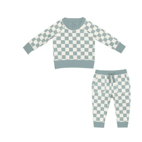 Shop All | Checkerboard Gray Mist French Terry Raglan Jogger Set - CaringForTots - Professional Baby and Children's Products | Caring for Growth, Caring for Every Moment
