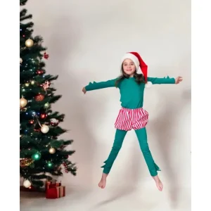 Shop All | Christmas Elf Pajama Costume With Candy Cane Bloomer - CaringForTots - Professional Baby and Children's Products | Caring for Growth, Caring for Every Moment