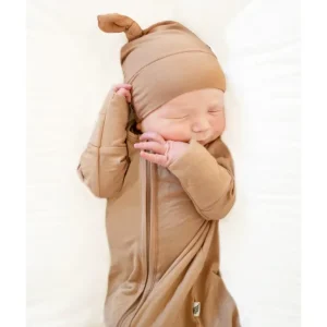 Shop All | Coca Mocha Newborn Gown & Knot Hat Set - CaringForTots - Professional Baby and Children's Products | Caring for Growth, Caring for Every Moment