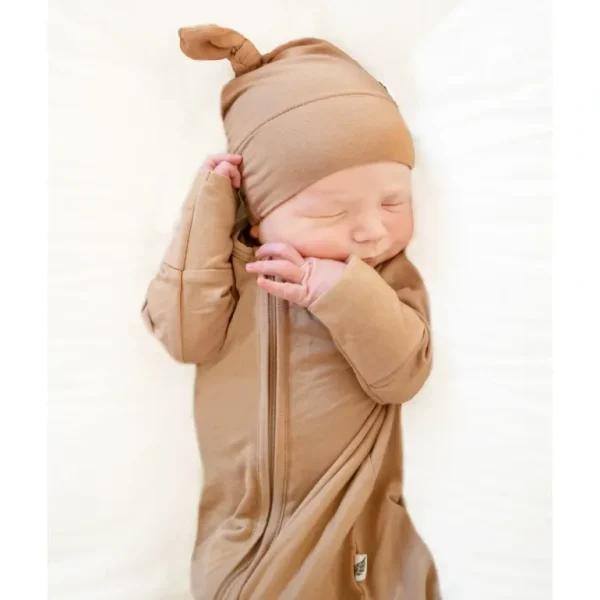 Shop All | Coca Mocha Newborn Gown & Knot Hat Set - CaringForTots - Professional Baby and Children's Products | Caring for Growth, Caring for Every Moment