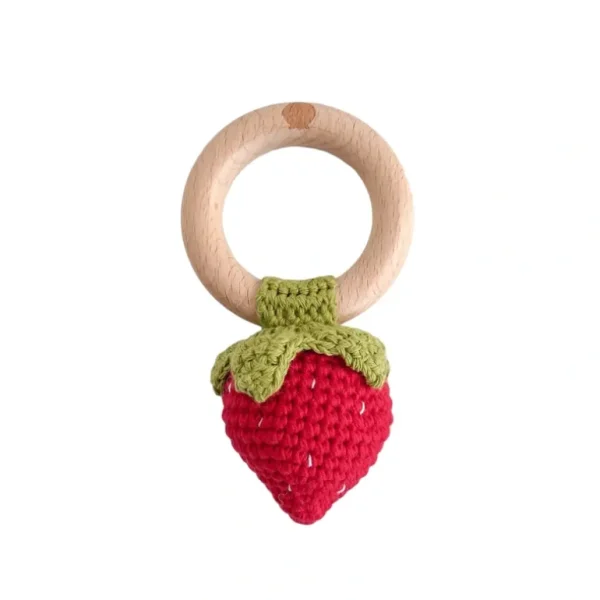 Shop All | Cotton Crochet Rattle Teether Strawberry, Red - CaringForTots - Professional Baby and Children's Products | Caring for Growth, Caring for Every Moment