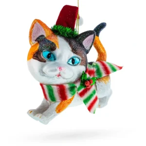 Shop All | Cozy Cat In Santa Hat And Scarf - Blown Glass Christmas Ornament - CaringForTots - Professional Baby and Children's Products | Caring for Growth, Caring for Every Moment