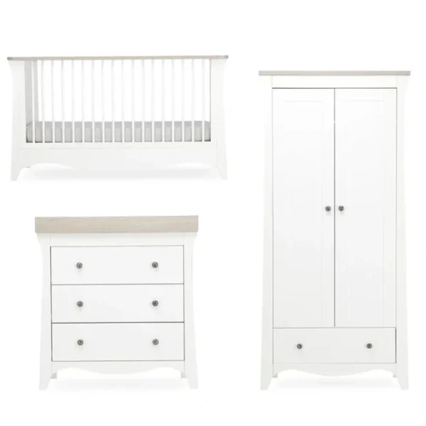 Shop All | CuddleCo Clara 3 Piece Set 3-Drawer Dresser Cot Bed + Wardrobe - White/Ash - CaringForTots - Professional Baby and Children's Products | Caring for Growth, Caring for Every Moment