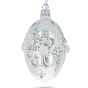 Shop All | 3d Flowers On Glossy White Glass Egg Ornament 4 Inches - CaringForTots - Professional Baby and Children's Products | Caring for Growth, Caring for Every Moment