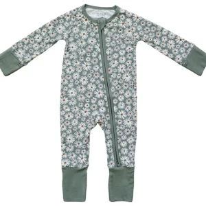 Shop All | Dark Green Daisy Ribbed Bamboo Zipper - CaringForTots - Professional Baby and Children's Products | Caring for Growth, Caring for Every Moment