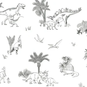 Shop All | Dinosaurus - Sample Wallpaper, Monochrome Dinosaurs - CaringForTots - Professional Baby and Children's Products | Caring for Growth, Caring for Every Moment