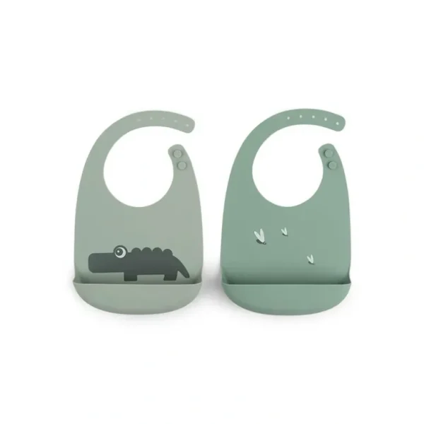 Shop All | Done by Deer Silicone Bib 2-pack - Green - Croco - CaringForTots - Professional Baby and Children's Products | Caring for Growth, Caring for Every Moment