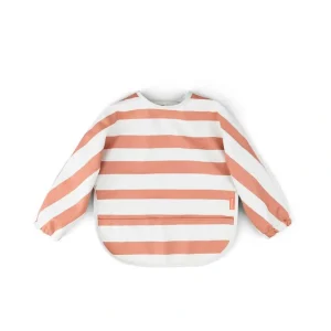 Shop All | Done by Deer Sleeved Pocket Bib - Papaya - Stripes - CaringForTots - Professional Baby and Children's Products | Caring for Growth, Caring for Every Moment
