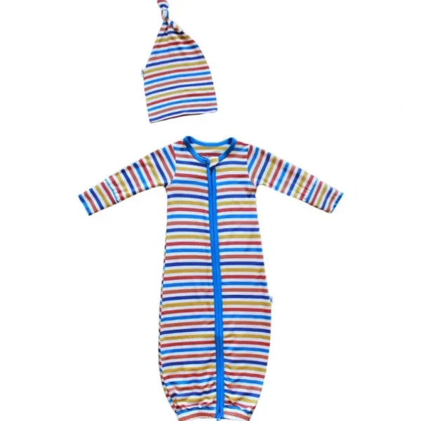 Shop All | Dragons Rainbow Stripe Newborn Gown & Knot Hat Set - CaringForTots - Professional Baby and Children's Products | Caring for Growth, Caring for Every Moment
