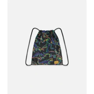 Shop All | Drawstring Bag Black Printed Neon Dino by Deux par Deux - CaringForTots - Professional Baby and Children's Products | Caring for Growth, Caring for Every Moment