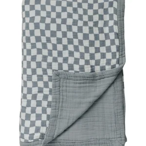 Shop All | Dusty Blue Wavy Checkered Twin Muslin Quilt - CaringForTots - Professional Baby and Children's Products | Caring for Growth, Caring for Every Moment