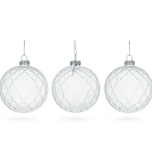 Shop All | Elegant Trio Of Ribbed Clear - Blown Glass Ball Christmas Ornaments 3.5 Inches - CaringForTots - Professional Baby and Children's Products | Caring for Growth, Caring for Every Moment