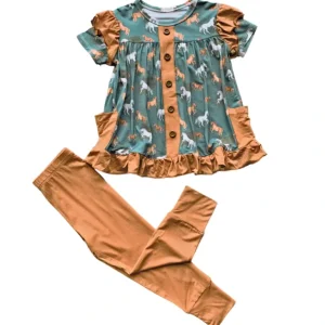 Discount Ember Teal Bamboo Short Sleeve Peplum + Legging Set - CaringForTots - Professional Baby and Children's Products | Caring for Growth, Caring for Every Moment