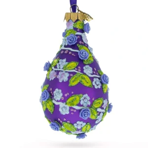 Sale Embossed Roses On Purple Waterdrop Finial Glass Christmas Ornament - CaringForTots - Professional Baby and Children's Products | Caring for Growth, Caring for Every Moment