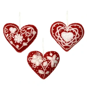 Hot Embroidered Heart Ornaments - Set Of 3 - CaringForTots - Professional Baby and Children's Products | Caring for Growth, Caring for Every Moment