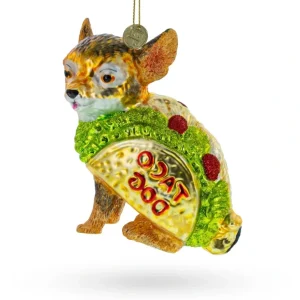 Store Fiesta Pup: Taco-wearing Dog - Blown Glass Christmas Ornament - CaringForTots - Professional Baby and Children's Products | Caring for Growth, Caring for Every Moment