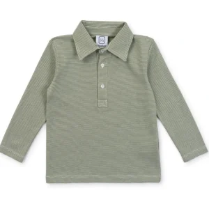 Online Finn Pima Cotton Long Sleeve Polo Golf Shirt For Boys- Green Stripes - CaringForTots - Professional Baby and Children's Products | Caring for Growth, Caring for Every Moment