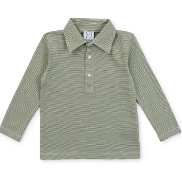 Online Finn Pima Cotton Long Sleeve Polo Golf Shirt For Boys- Green Stripes - CaringForTots - Professional Baby and Children's Products | Caring for Growth, Caring for Every Moment