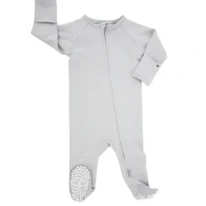 Fashion French Terry Zipper Footie - Glacial Grey - CaringForTots - Professional Baby and Children's Products | Caring for Growth, Caring for Every Moment