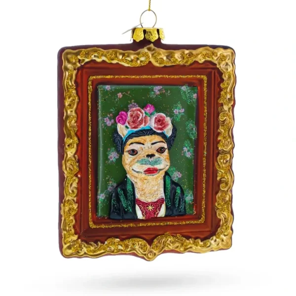 Clearance Frida Kahlo Inspired Dog Art - Blown Glass Christmas Ornament - CaringForTots - Professional Baby and Children's Products | Caring for Growth, Caring for Every Moment