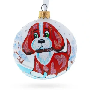 Outlet Frolic In The Flurries: Puppy On The Snow Blown Glass Christmas Ornament 3.25 Inches - CaringForTots - Professional Baby and Children's Products | Caring for Growth, Caring for Every Moment