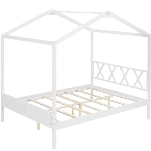 Sale Full Size Wood House Bed with Storage Space, White - CaringForTots - Professional Baby and Children's Products | Caring for Growth, Caring for Every Moment