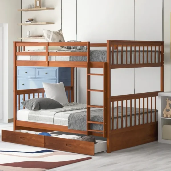 Cheap Full-Over-Full Bunk Bed with Ladders and Two Storage Drawers (Walnut) - CaringForTots - Professional Baby and Children's Products | Caring for Growth, Caring for Every Moment