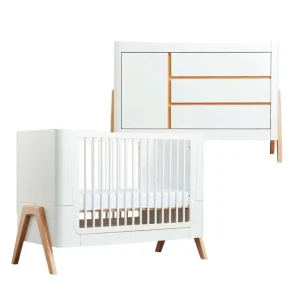 Fashion Gaia Baby Hera Cot Bed + Dresser Two Piece Bundle - Scandi-White + Natural - CaringForTots - Professional Baby and Children's Products | Caring for Growth, Caring for Every Moment