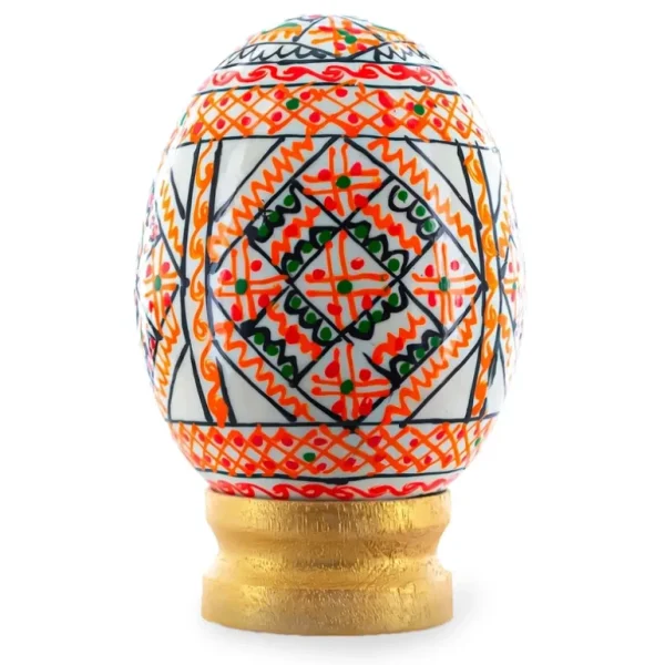 Shop All | Geometrical White Ukrainian Wooden Easter Egg Pysanka On A Stand 3 Inches - CaringForTots - Professional Baby and Children's Products | Caring for Growth, Caring for Every Moment